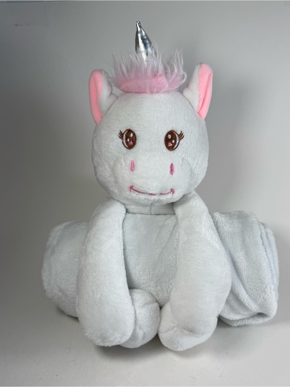 Lullaby Baby Plush 10" White Pink Unicorn And 39"x28" Blanket Stuffed Toy Lovey